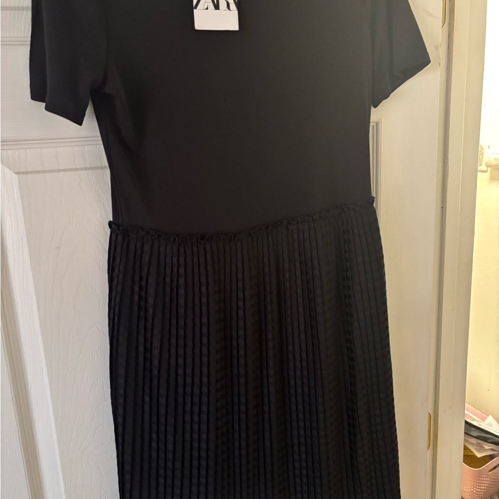 Zara Black Dress with Pleated Skirt